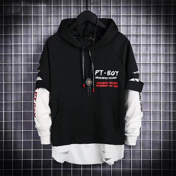 Autumn Men's Hoodie Sweatshirt Casual Black Hoodies Tops Techwear Hip Hop Harajuku Patchwork Streetwear