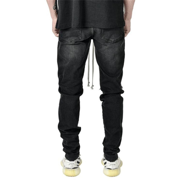 Men's Skinny Ripped Jeans Fashion Grid Beggar Patches Slim Fit Stretch Casual Denim Pencil Pants