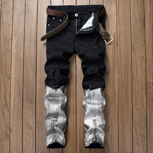 Skinny Jeans Patchwork Black And White Ripped Jeans Casual Denim Pants