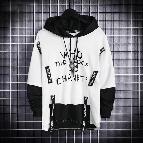 Autumn Men's Hoodie Sweatshirt Casual Black Hoodies Tops Techwear Hip Hop Harajuku Patchwork Streetwear