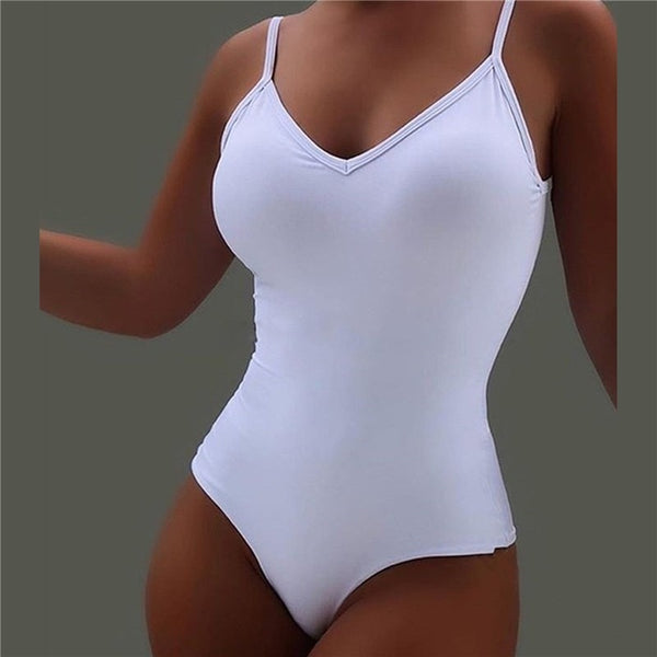 One Piece Bodysuit Short Sleeve O Neck Open Basic White Black Red Swimsuit