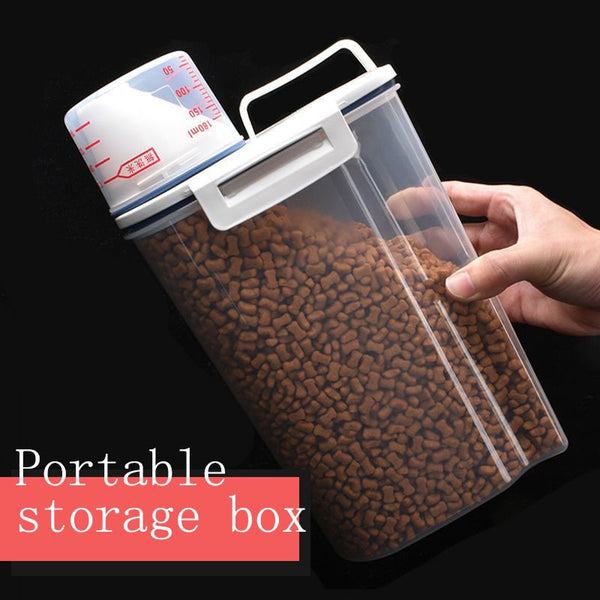 Dog Or Cat Plastic Food Pail Storage Tank with Measuring Cup Moisture-proof Sealed Container